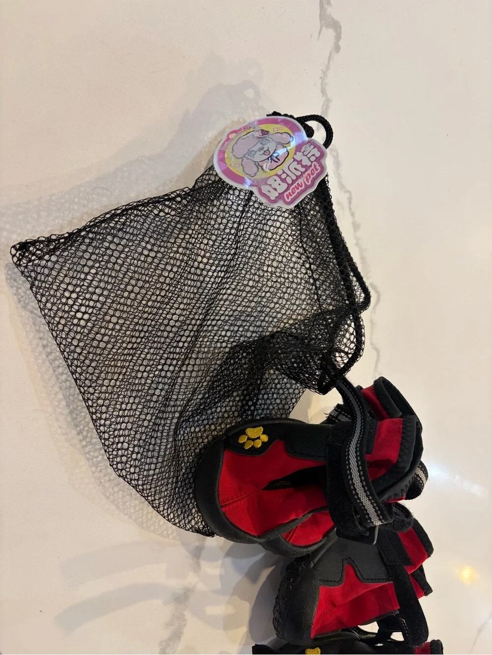 Dog Red and Black Waterproof Booties with Adjustable Straps - Used Once